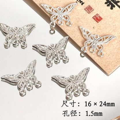 TK87 2Pcs Bright Silver Alloy Butterfly Pendant & Spacer Beads, DIY Handmade Bracelet Necklace Jewelry Making Accessories