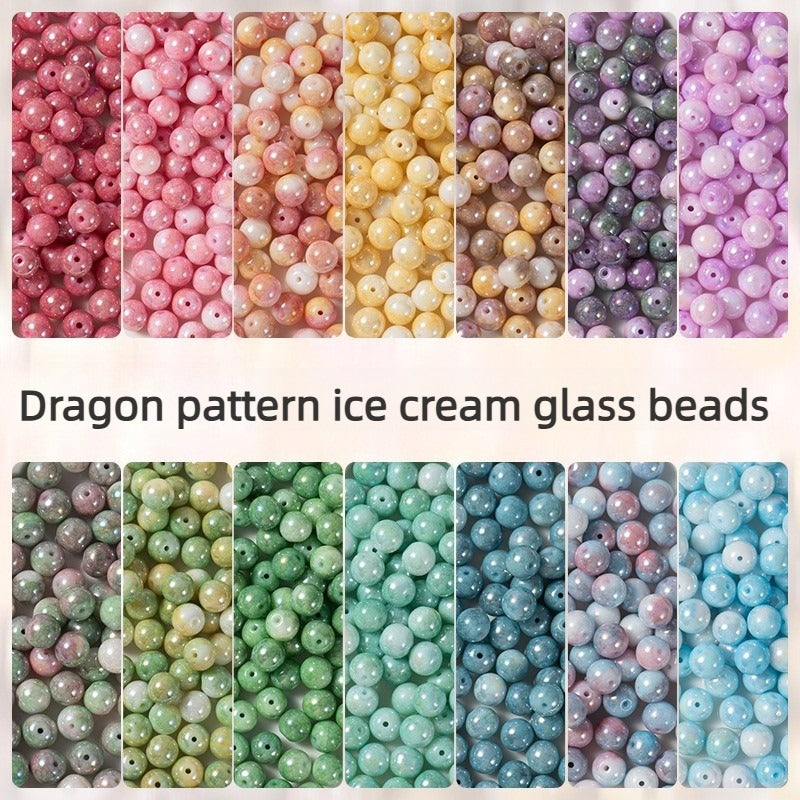 X2417 20Pcs Dragon Pattern Ice Cream Cracked Glass Beads 6/8/10mm Round Spacer Beads DIY Jewelry Making Charms
