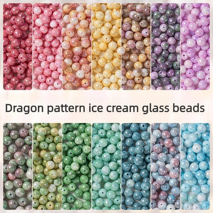 X2417 20Pcs Dragon Pattern Ice Cream Cracked Glass Beads 6/8/10mm Round Spacer Beads DIY Jewelry Making Charms