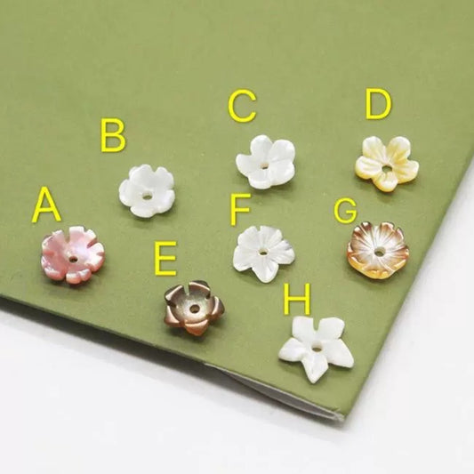X2424 One Flower 6mm Natural Mother of Pearl Flower Beads, White Pink Yellow Black Shell Carved Bowl Flower Charms for DIY Earrings Bracelet Necklace Jewelry Making