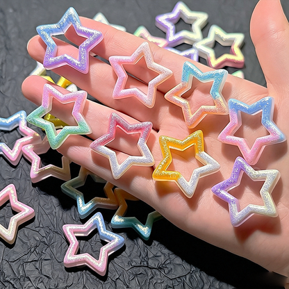 TK190 10Pcs 30mm Gradient Glitter Hollow Star Resin Charms, Two-Tone Pentagram Flatback Ornaments for DIY Cream Glue Phone Case Hair Clip Craft Supplies