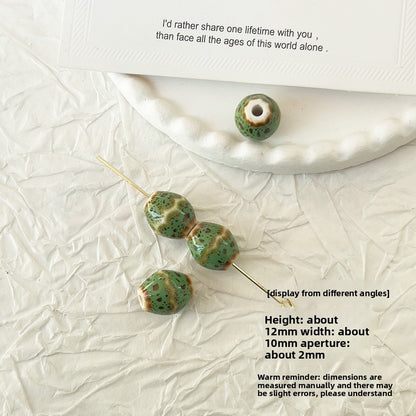 X2298 2Pcs Green Ceramic Beads, Cube Star Rose Butterfly Pumpkin Shell Heart & Round Shapes, Irregular Straight Hole Spacer Beads for DIY Bracelet Necklace Jewelry Making