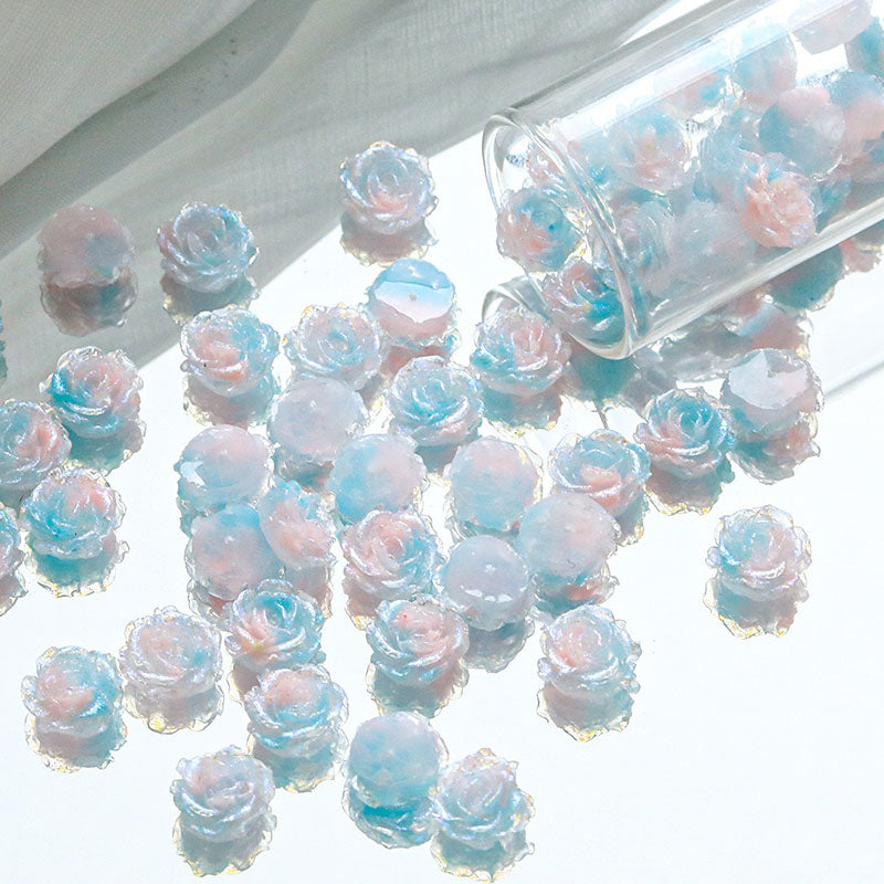 10pcs Flower  With holes Tie‑Dye Drilled Soft Rose Flower Beads, DIY Beading Supplies for Bracelet Necklace Jewelry Making