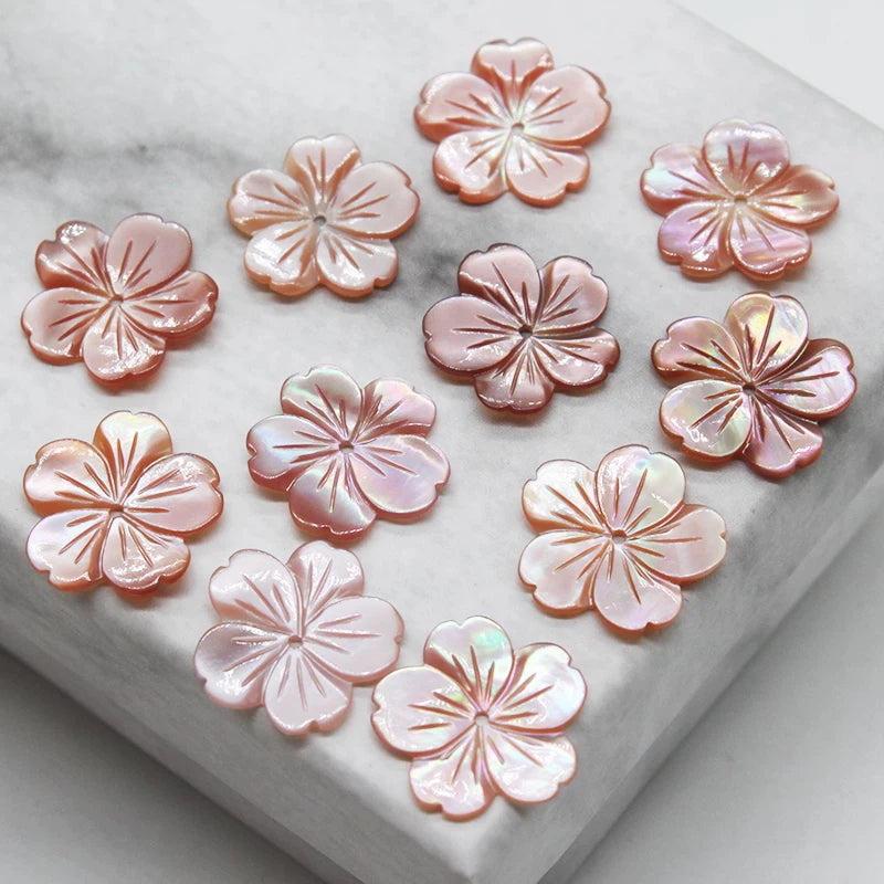 X2426 15/18/20mm mother-of-pearl powder shell five-petal cherry blossom DIY handmade bracelet, necklace, hairpin, hair accessory, clothing accessory, jewelry component material