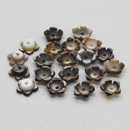 X2424 One Flower 6mm Natural Mother of Pearl Flower Beads, White Pink Yellow Black Shell Carved Bowl Flower Charms for DIY Earrings Bracelet Necklace Jewelry Making