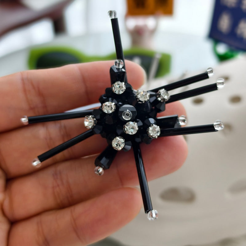 X2415 Hand Wrapped Beaded Crystal Glass 3D Flower Brooch Base, DIY Craft Accessories Supplies for Handmade Bracelet Necklace Earring Jewelry Making