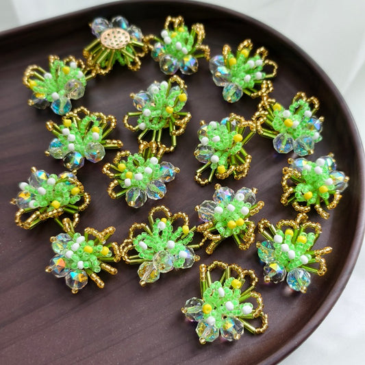 SP226 Sweet Green Miyuki Bead Flower Earring Findings, Luxury Elegant DIY Accessories for Bracelets, Necklaces, Earrings & Hair Jewelry Making Supplies