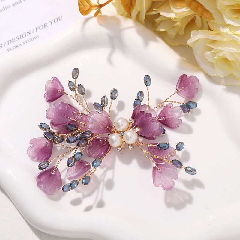 X2322 Handmade Crystal Bead Flower Findings, Lijie Twine Pearl Floral Charms for DIY Hanfu Hairpins & Clothing Accessories Bulk Supplies