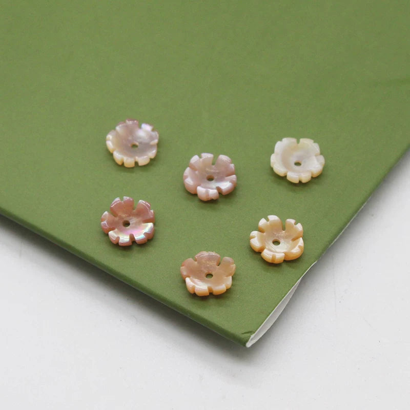 X2424 One Flower 6mm Natural Mother of Pearl Flower Beads, White Pink Yellow Black Shell Carved Bowl Flower Charms for DIY Earrings Bracelet Necklace Jewelry Making