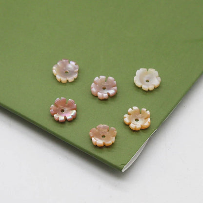 X2424 One Flower 6mm Natural Mother of Pearl Flower Beads, White Pink Yellow Black Shell Carved Bowl Flower Charms for DIY Earrings Bracelet Necklace Jewelry Making