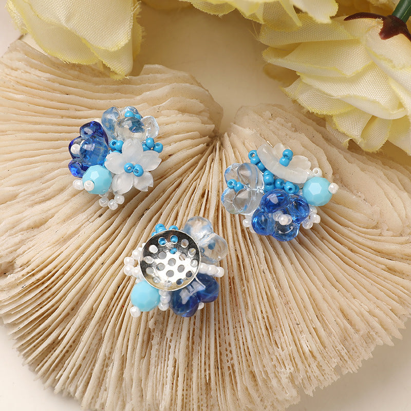 X2325 Lily Blue Small Flower Pearl Disc Brooch DIY Jewelry Making Supplies for Bracelet Necklace Earrings