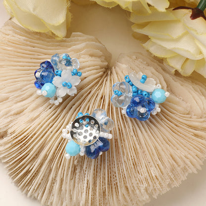 X2325 Lily Blue Small Flower Pearl Disc Brooch DIY Jewelry Making Supplies for Bracelet Necklace Earrings