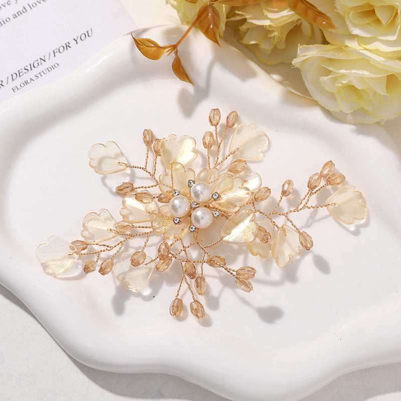 X2322 Handmade Crystal Bead Flower Findings, Lijie Twine Pearl Floral Charms for DIY Hanfu Hairpins & Clothing Accessories Bulk Supplies