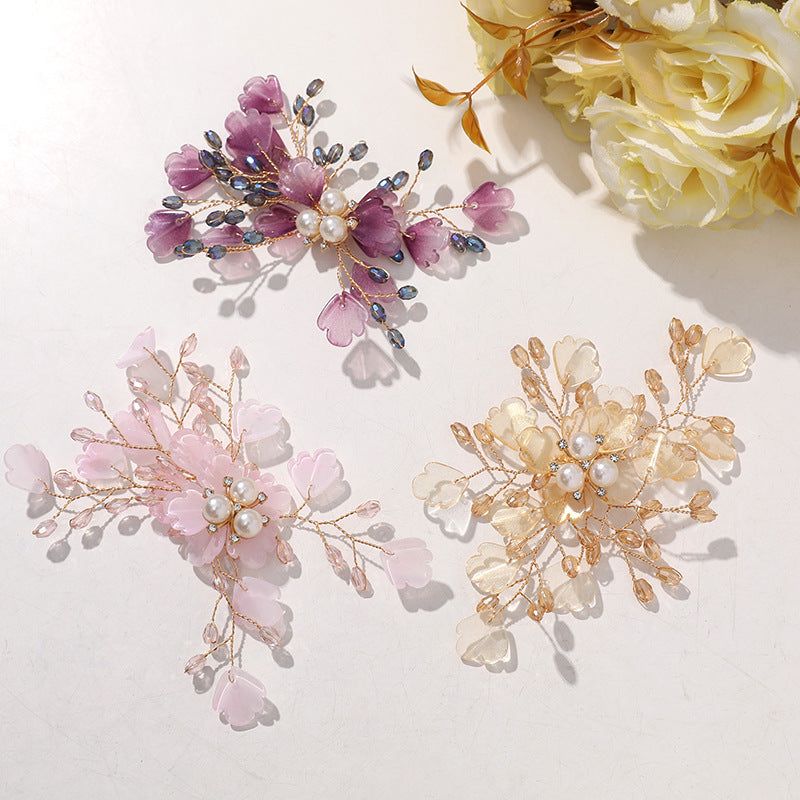 X2322 Handmade Crystal Bead Flower Findings, Lijie Twine Pearl Floral Charms for DIY Hanfu Hairpins & Clothing Accessories Bulk Supplies