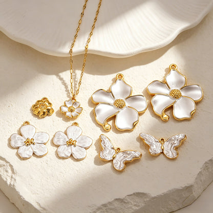 X2429 Luxury Minimalist Stainless Steel White Pearl Butterfly Flower Pendant, Handmade DIY Jewelry Making Supplies for Necklace Accessories
