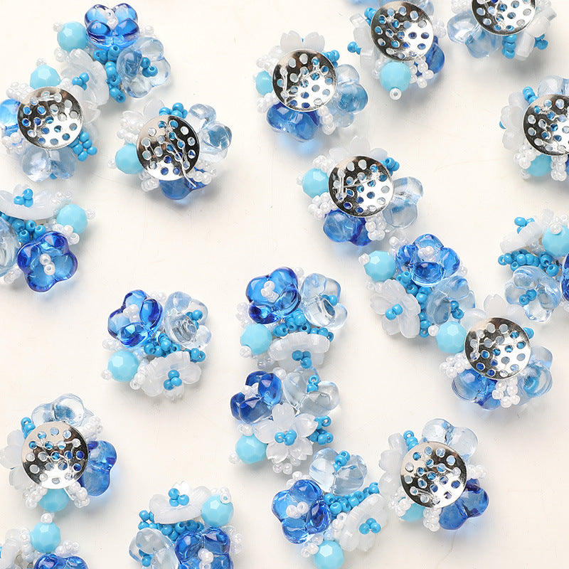 X2325 Lily Blue Small Flower Pearl Disc Brooch DIY Jewelry Making Supplies for Bracelet Necklace Earrings