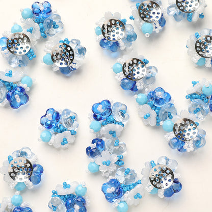 X2325 Lily Blue Small Flower Pearl Disc Brooch DIY Jewelry Making Supplies for Bracelet Necklace Earrings