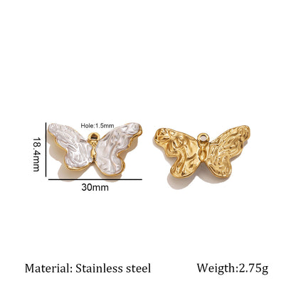 X2429 Luxury Minimalist Stainless Steel White Pearl Butterfly Flower Pendant, Handmade DIY Jewelry Making Supplies for Necklace Accessories