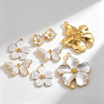 X2429 Luxury Minimalist Stainless Steel White Pearl Butterfly Flower Pendant, Handmade DIY Jewelry Making Supplies for Necklace Accessories