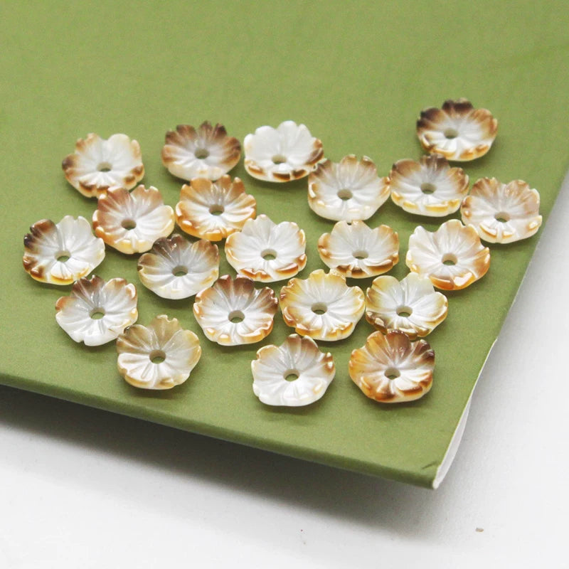 X2424 One Flower 6mm Natural Mother of Pearl Flower Beads, White Pink Yellow Black Shell Carved Bowl Flower Charms for DIY Earrings Bracelet Necklace Jewelry Making