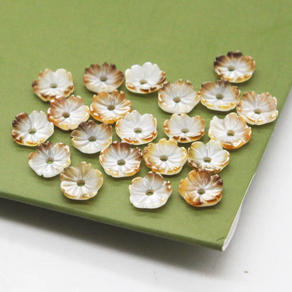 X2424 One Flower 6mm Natural Mother of Pearl Flower Beads, White Pink Yellow Black Shell Carved Bowl Flower Charms for DIY Earrings Bracelet Necklace Jewelry Making