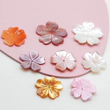 X2425 20mm Natural White Mother of Pearl & Queen Conch Shell 5-Petal Cherry Blossom Charms, Hand Carved Shell Flower Beads for DIY Ancient Hairpins Bracelets Necklaces Earrings, 1 Piece