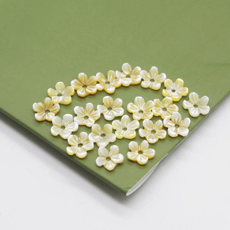 X2424 One Flower 6mm Natural Mother of Pearl Flower Beads, White Pink Yellow Black Shell Carved Bowl Flower Charms for DIY Earrings Bracelet Necklace Jewelry Making