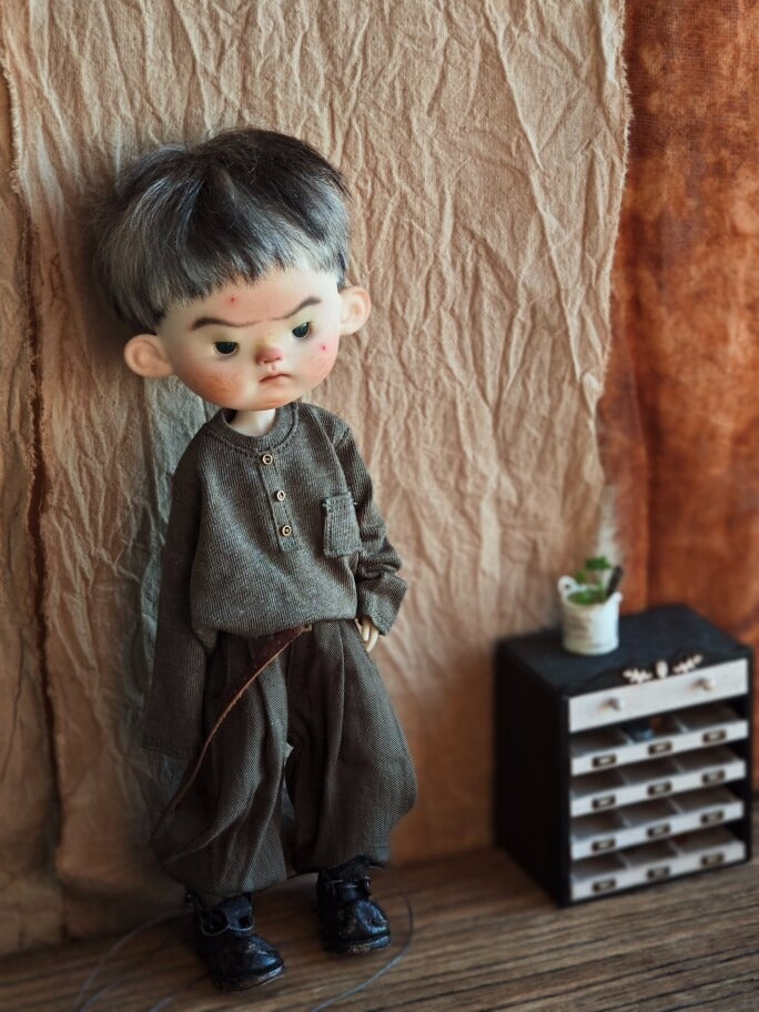 BJD592 30 Days Preorder Suitable for OB22, OB24, BJD, Blythe, Azone Doll | Vintage Washed Linen Rolled Edge Casual Pants & Long Sleeve T-shirt, Classic Outfit, Worldwide Shipping