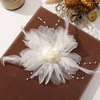 X2324 Three-Dimensional Multi-Layer Pearl Feather Organza Flower Charms, DIY Handmade Base for Earrings Rings Brooches Jewelry Making Bulk Craft Supplies
