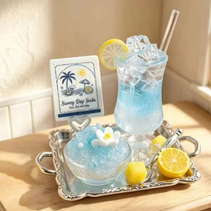 BJD475 30 Days Pre-order Handmade Mini Lime Soda Ice Cup Set, Summer Blue Cool Tone Miniature Food, DIY Ornament for OB22 OB24 BJD Blythe Dollhouse Decor