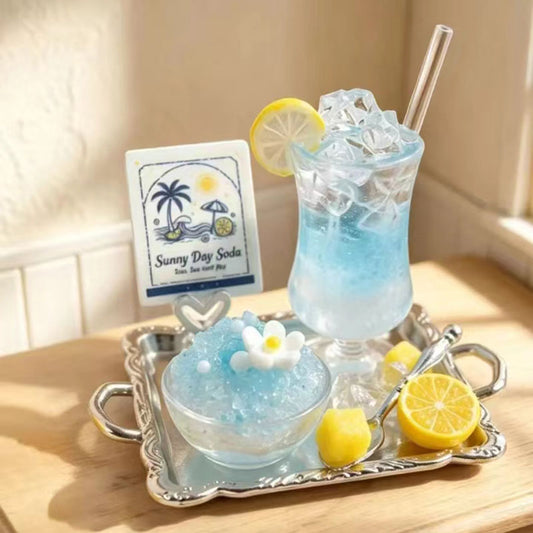 BJD475 30 Days Pre-order Handmade Mini Lime Soda Ice Cup Set, Summer Blue Cool Tone Miniature Food, DIY Ornament for OB22 OB24 BJD Blythe Dollhouse Decor