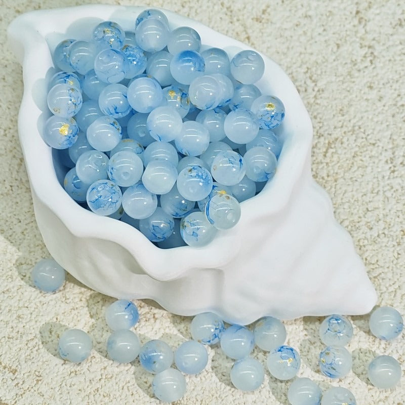 TK188 20Pcs Blue Tone Round Glass Beads(6/7/8/10mm Light Dark Blue), Aesthetic Loose Beads for DIY Bracelets Necklaces Earrings Handmade Jewelry Craft Supplies | 1 Listing Contains 20 Beads, Photos Are For Display Only