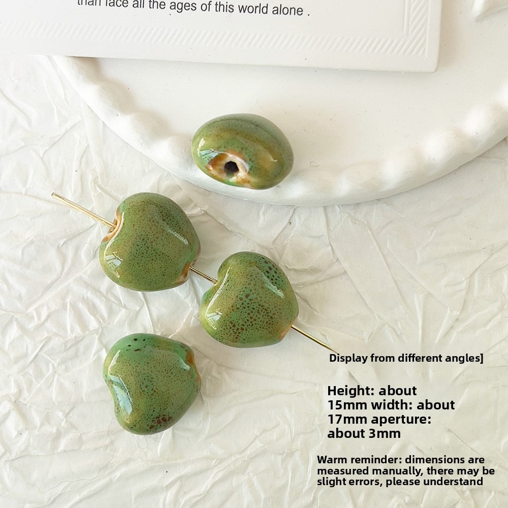 X2298 2Pcs Green Ceramic Beads, Cube Star Rose Butterfly Pumpkin Shell Heart & Round Shapes, Irregular Straight Hole Spacer Beads for DIY Bracelet Necklace Jewelry Making