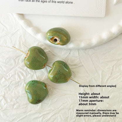 X2298 2Pcs Green Ceramic Beads, Cube Star Rose Butterfly Pumpkin Shell Heart & Round Shapes, Irregular Straight Hole Spacer Beads for DIY Bracelet Necklace Jewelry Making