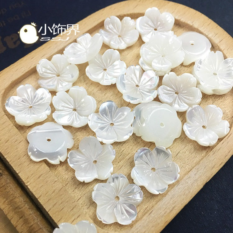 X2428 12mm Pure Natural Shell Five-Petal Bowl Flower Mother-of-Pearl Shell Petal DIY Hand Chain Necklace Ancient Style Earrings Brooch Materials Set Accessories