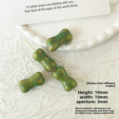 X2298 2Pcs Green Ceramic Beads, Cube Star Rose Butterfly Pumpkin Shell Heart & Round Shapes, Irregular Straight Hole Spacer Beads for DIY Bracelet Necklace Jewelry Making
