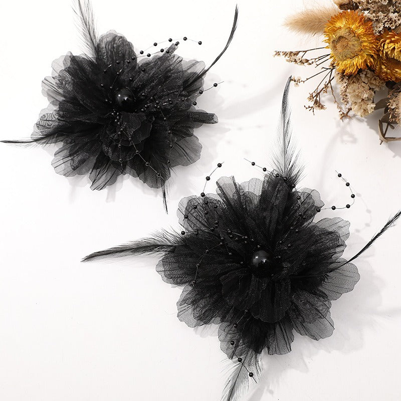 X2324 Three-Dimensional Multi-Layer Pearl Feather Organza Flower Charms, DIY Handmade Base for Earrings Rings Brooches Jewelry Making Bulk Craft Supplies