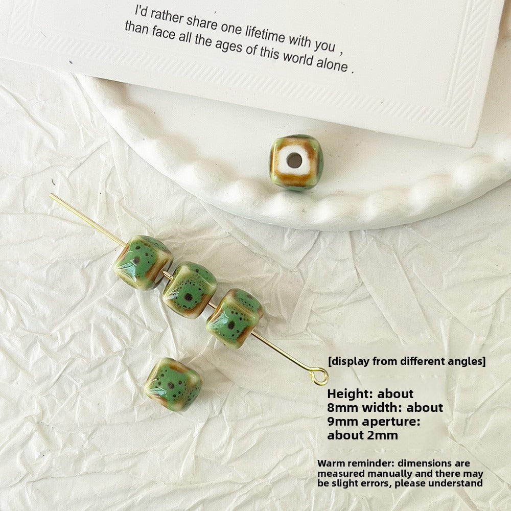 X2298 2Pcs Green Ceramic Beads, Cube Star Rose Butterfly Pumpkin Shell Heart & Round Shapes, Irregular Straight Hole Spacer Beads for DIY Bracelet Necklace Jewelry Making