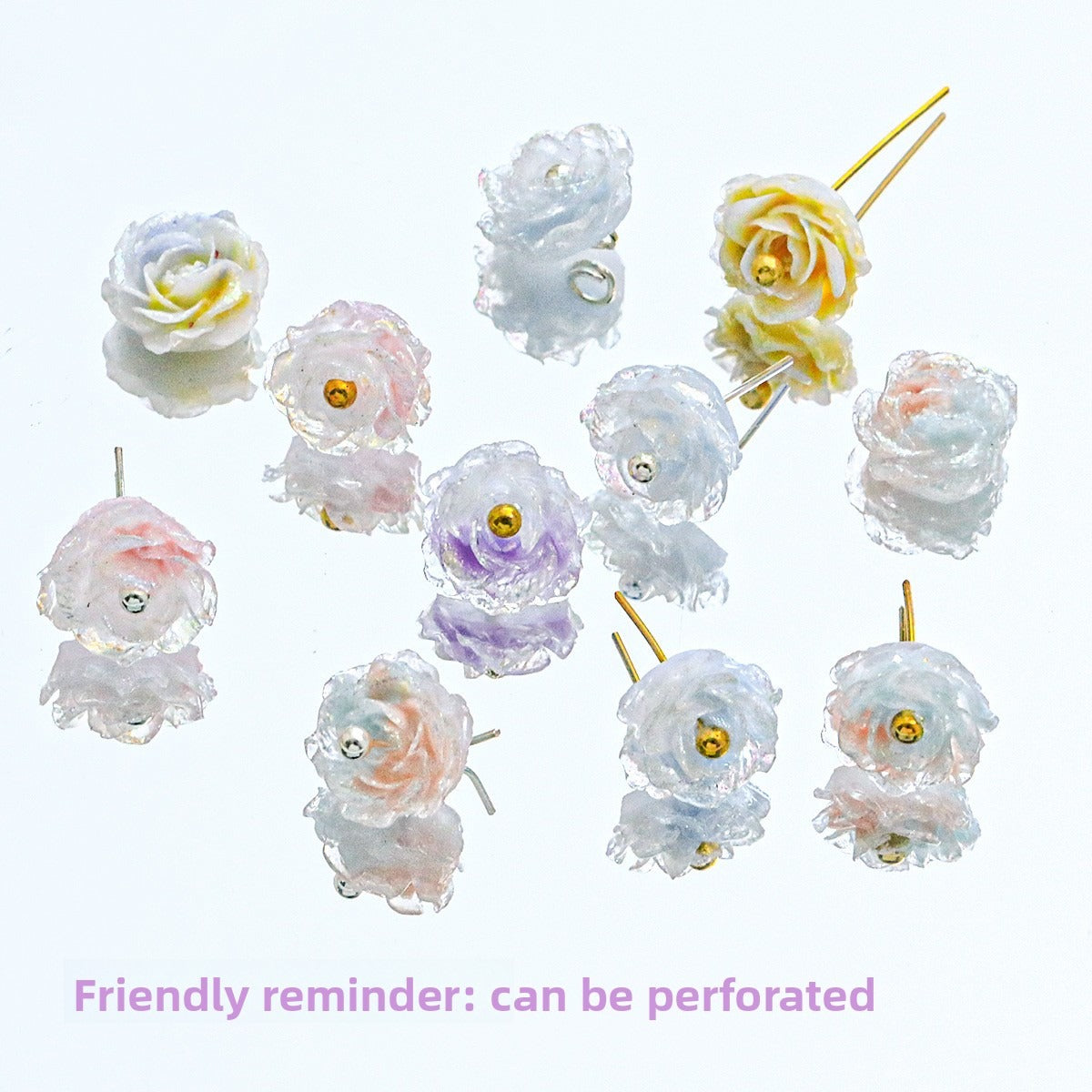 10pcs Flower  With holes Tie‑Dye Drilled Soft Rose Flower Beads, DIY Beading Supplies for Bracelet Necklace Jewelry Making