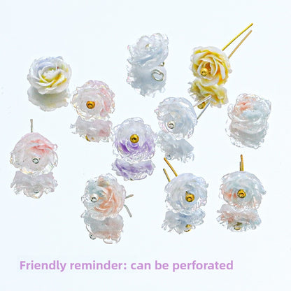 10pcs Flower  With holes Tie‑Dye Drilled Soft Rose Flower Beads, DIY Beading Supplies for Bracelet Necklace Jewelry Making