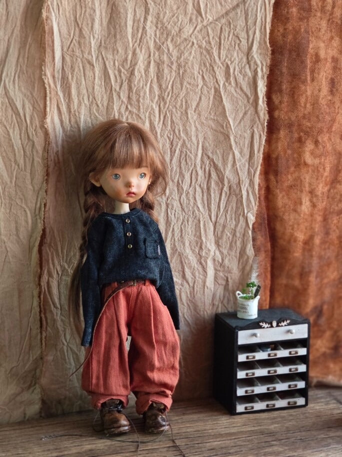 BJD592 30 Days Preorder Suitable for OB22, OB24, BJD, Blythe, Azone Doll | Vintage Washed Linen Rolled Edge Casual Pants & Long Sleeve T-shirt, Classic Outfit, Worldwide Shipping