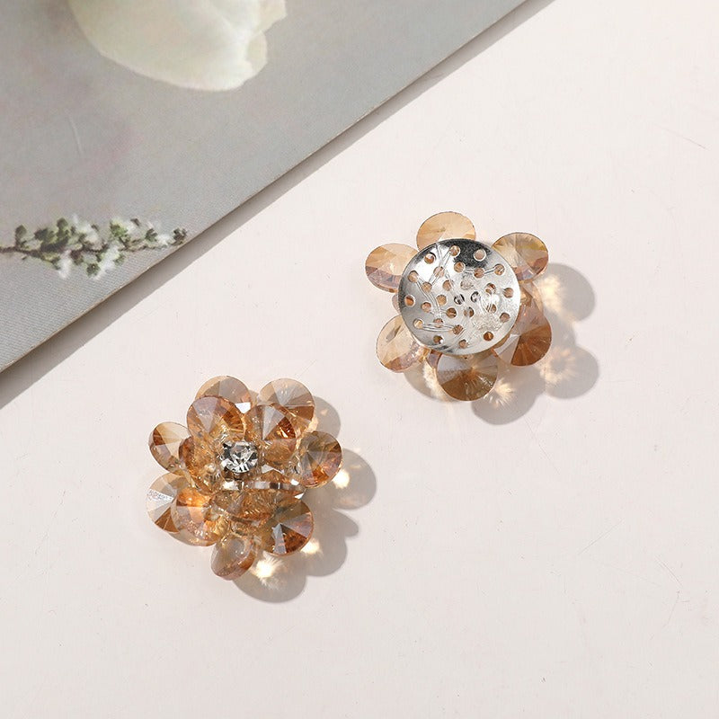 X2323 Double Layer Shiny Rhinestone Flower Charms Multi Color DIY Base for Earrings Rings Brooch Craft Supplies Bulk Wholesale