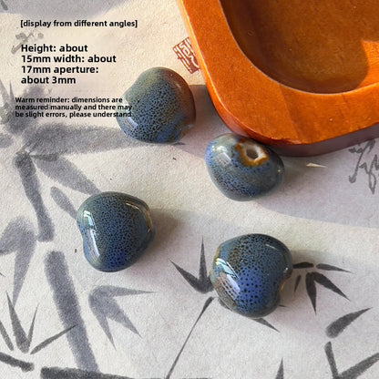 X2300 2Pcs Blue Gray Vintage Ceramic Beads, Lucky Fish Cross Rose Ball & Shell Shapes, Straight Hole Beads Pendants for DIY Bracelet & Necklace Making