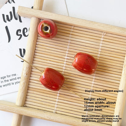 X2297 2Pcs Red Ceramic Beads, Cube Star Rose Butterfly Pumpkin Shell Heart & Round Shapes, Irregular Straight Hole Spacer Beads for DIY Bracelet Necklace Jewelry Making