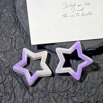 TK190 10Pcs 30mm Gradient Glitter Hollow Star Resin Charms, Two-Tone Pentagram Flatback Ornaments for DIY Cream Glue Phone Case Hair Clip Craft Supplies