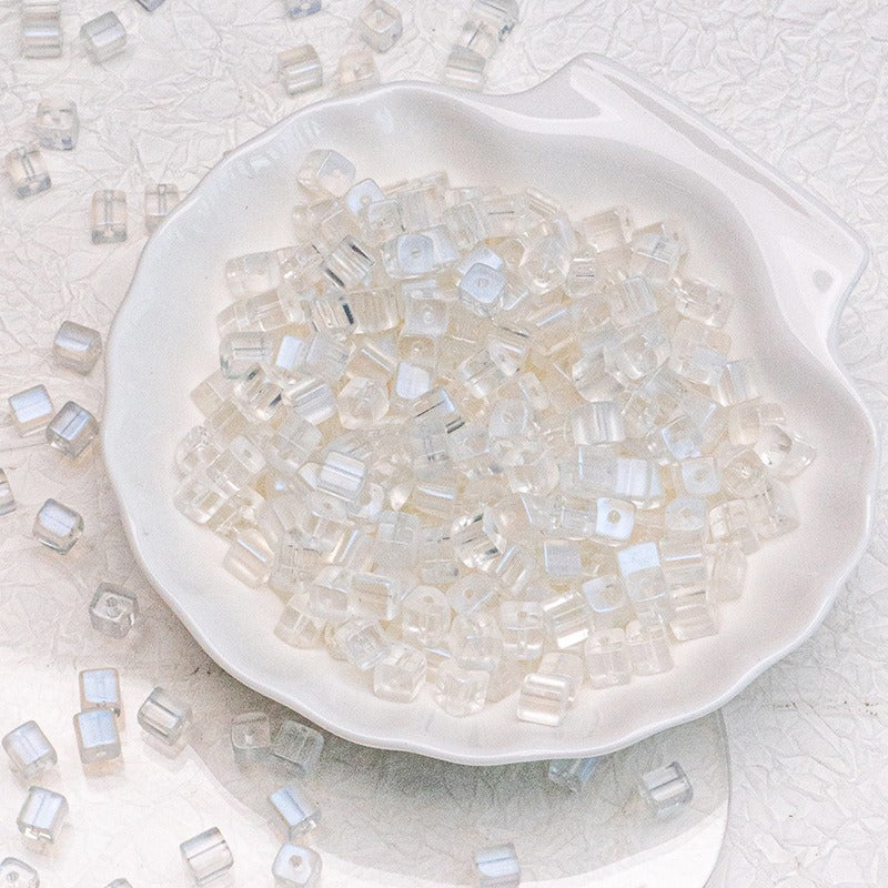 TK187 About 50pcs 7mm square sugar crystal clear glass beads, transparent matte beads, handcrafted DIY jewelry, handcrafted bracelet, necklace, earrings, accessory materials