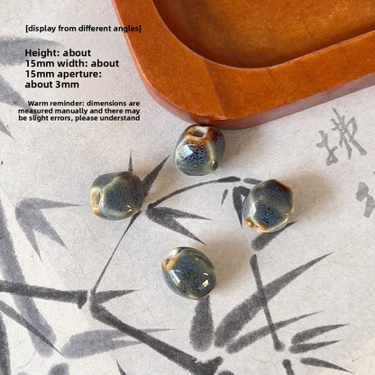 X2300 2Pcs Blue Gray Vintage Ceramic Beads, Lucky Fish Cross Rose Ball & Shell Shapes, Straight Hole Beads Pendants for DIY Bracelet & Necklace Making