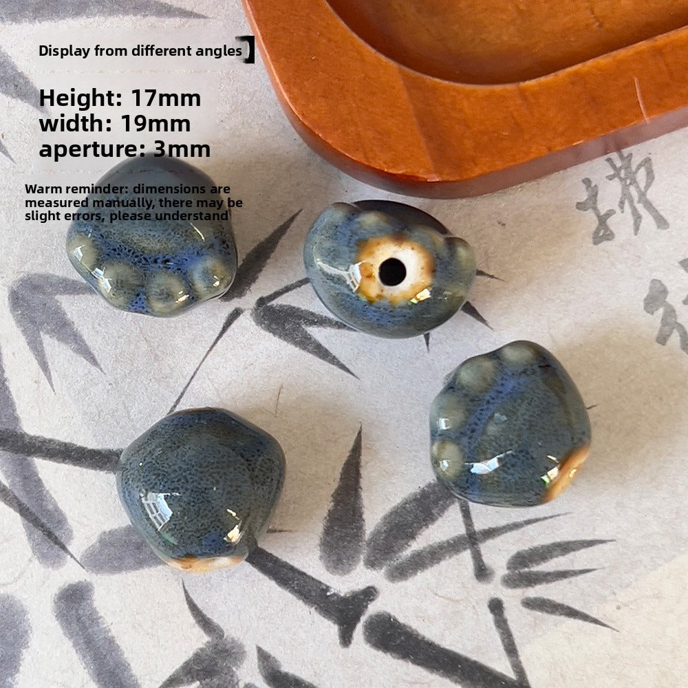 X2300 2Pcs Blue Gray Vintage Ceramic Beads, Lucky Fish Cross Rose Ball & Shell Shapes, Straight Hole Beads Pendants for DIY Bracelet & Necklace Making