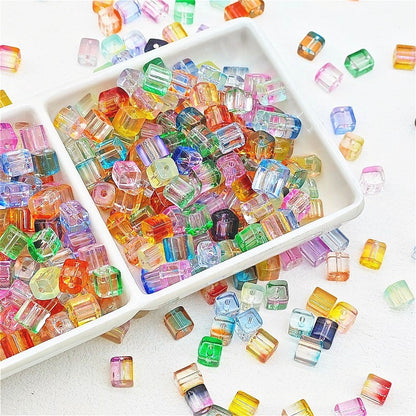 TK187 About 50pcs 7mm square sugar crystal clear glass beads, transparent matte beads, handcrafted DIY jewelry, handcrafted bracelet, necklace, earrings, accessory materials