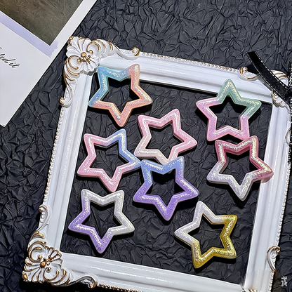 TK190 10Pcs 30mm Gradient Glitter Hollow Star Resin Charms, Two-Tone Pentagram Flatback Ornaments for DIY Cream Glue Phone Case Hair Clip Craft Supplies